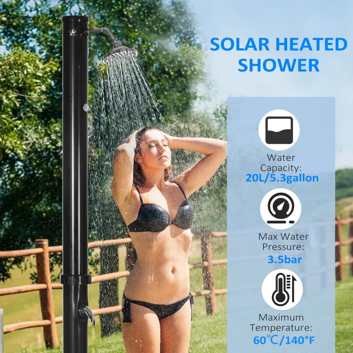 Solar Heated Outdoor Shower, Black