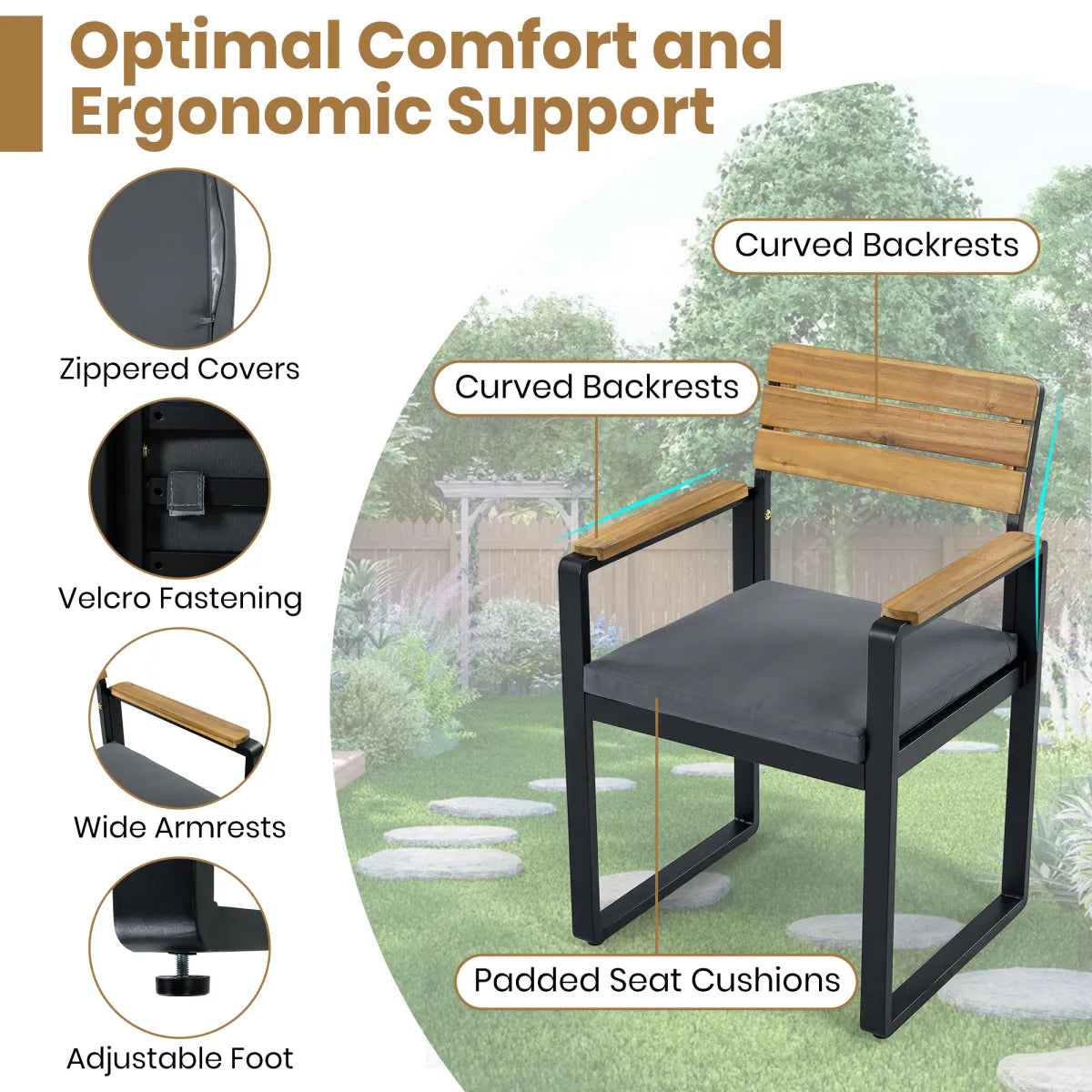 6-Piece Acacia Wood Outdoor Dining Set with Table, 4 Chairs and Bench, Gray