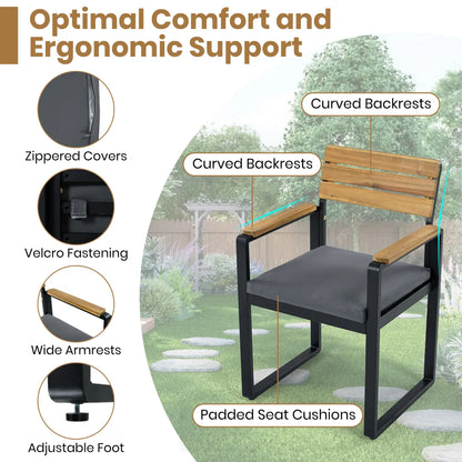 6-Piece Acacia Wood Outdoor Dining Set with Table, 4 Chairs and Bench, Gray