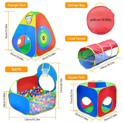 5-Piece Kids Play Tent Set – Ball Pit Playhouse with Crawl Tunnels