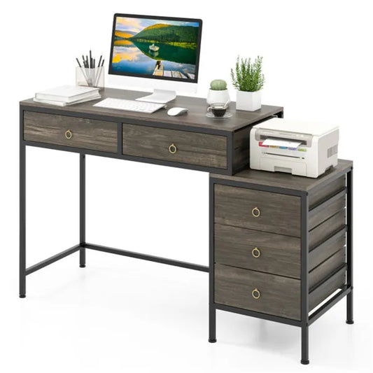 Dual desktop desk with 5 storage drawers
