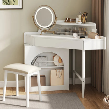 Corner Makeup Vanity Desk with LED Mirror – view 3