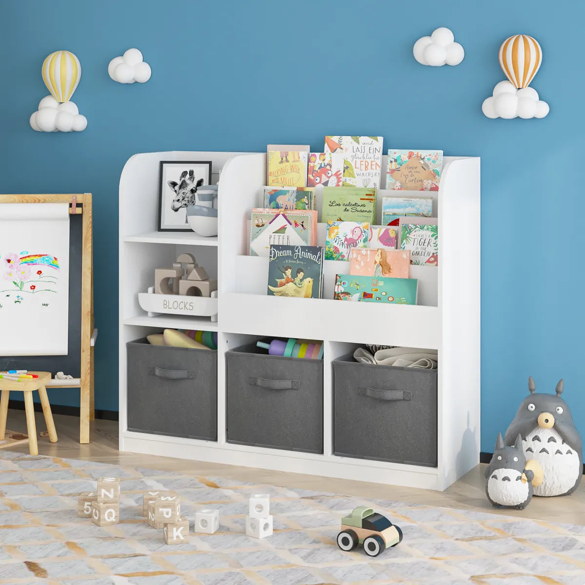 Kids Bookcase with Fabric Drawers