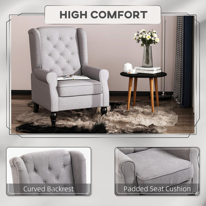 Tufted Club-Style Accent Chair – Gray Fabric with Wooden Legs, Living Room Seating – view 2