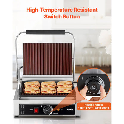 Compact Panini Press – Electric Sandwich Grill with Ribbed Plates
