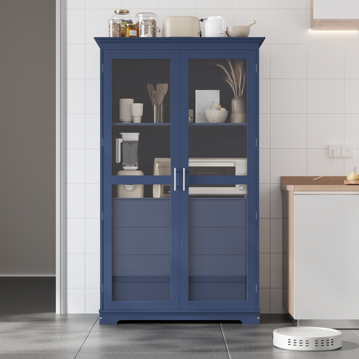 Farmhouse Pantry Cabinet with Glass Doors, Blue – alternate view 2