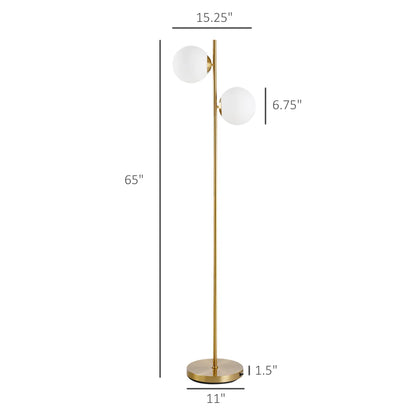 Modern Floor Lamp with 2 Glass Shades – Decorative Standing Lamp