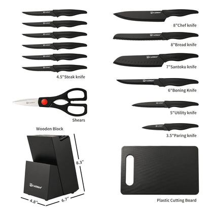 16-Piece Kitchen Knife Block Set – German Stainless Steel with Cutting Board