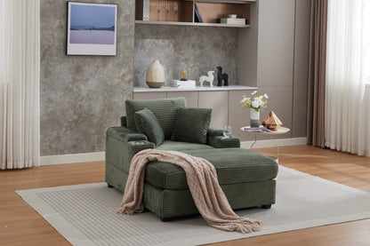 Corduroy Chaise Lounge Sofa, Dark Green Wide-Stripe