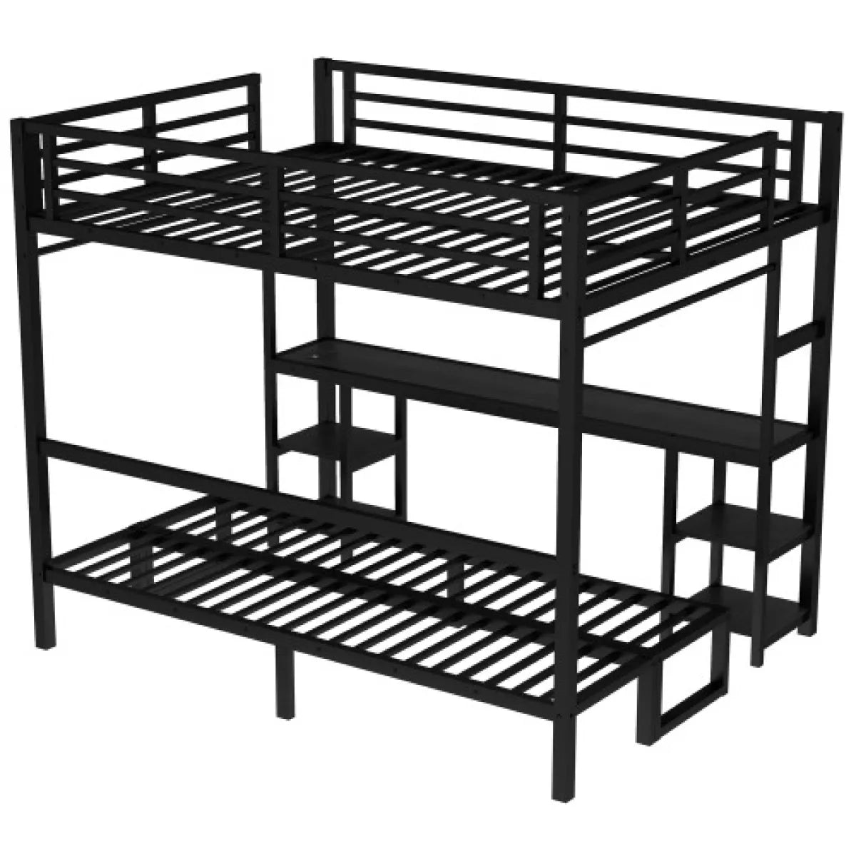 Queen Over Twin XL Metal Bunk Bed – Loft Bed with Desk, Shelves & Fold-Out Sofa, Black – view 3