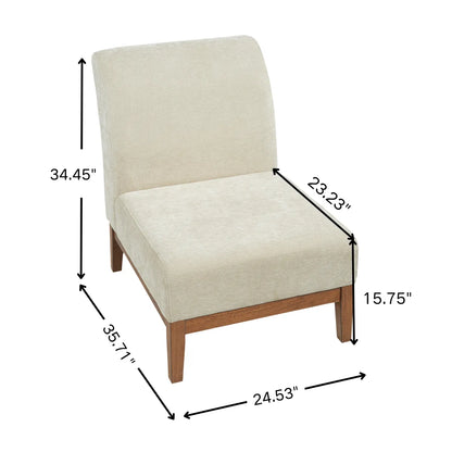 Beige Fabric Accent Chair with Walnut Frame