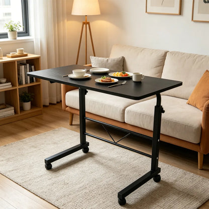 Rolling Sofa Side Tray Table – Height Adjustable C-Shape Snack Table