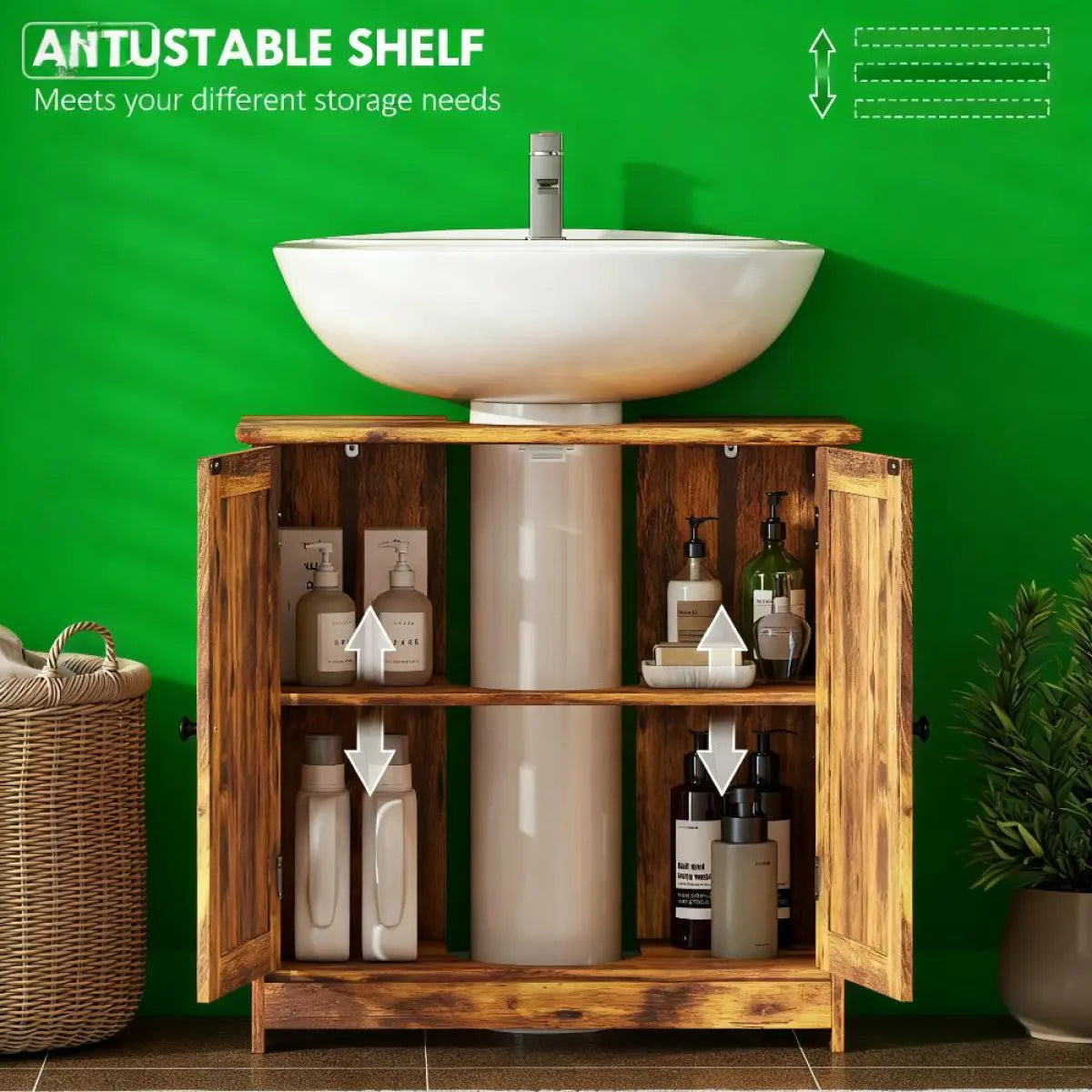 Rustic Wood Bathroom Vanity Cabinet, Under-Sink Storage