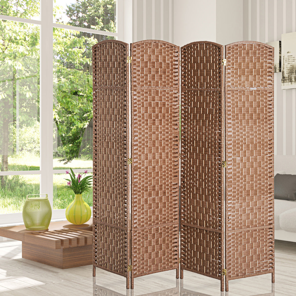 6FT Tall Wicker Weave Room Divider – 4-Panel Folding Privacy Screen, Bedroom & Home Office – view 2
