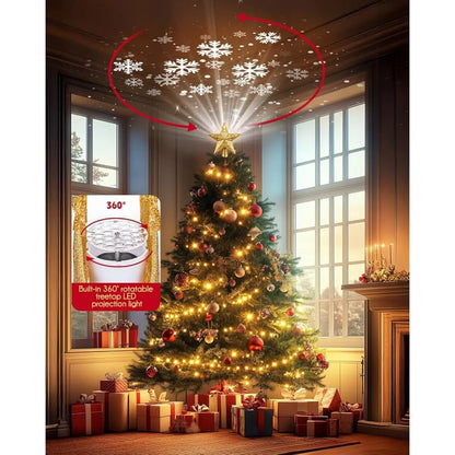 Star Christmas Tree Topper with Snowflake Projector Lights