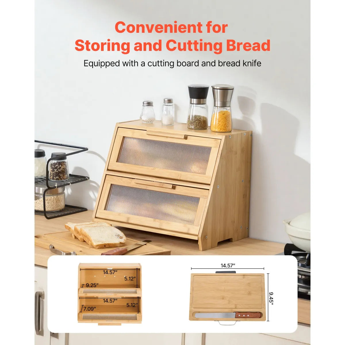Double-Layer Bamboo Bread Box – Kitchen Counter Storage Container