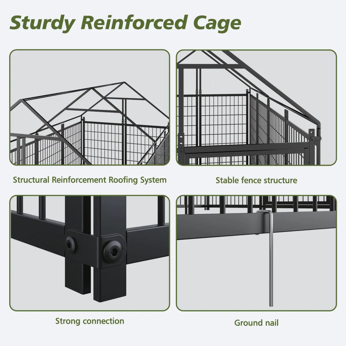 Large Outdoor Dog Kennel with Roof Cover, Black