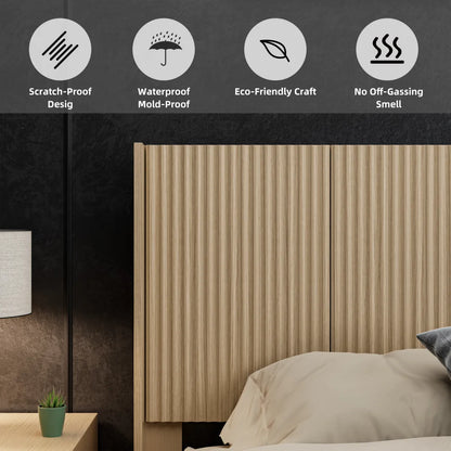 Fluted Panel Wood Headboard, Natural Oak