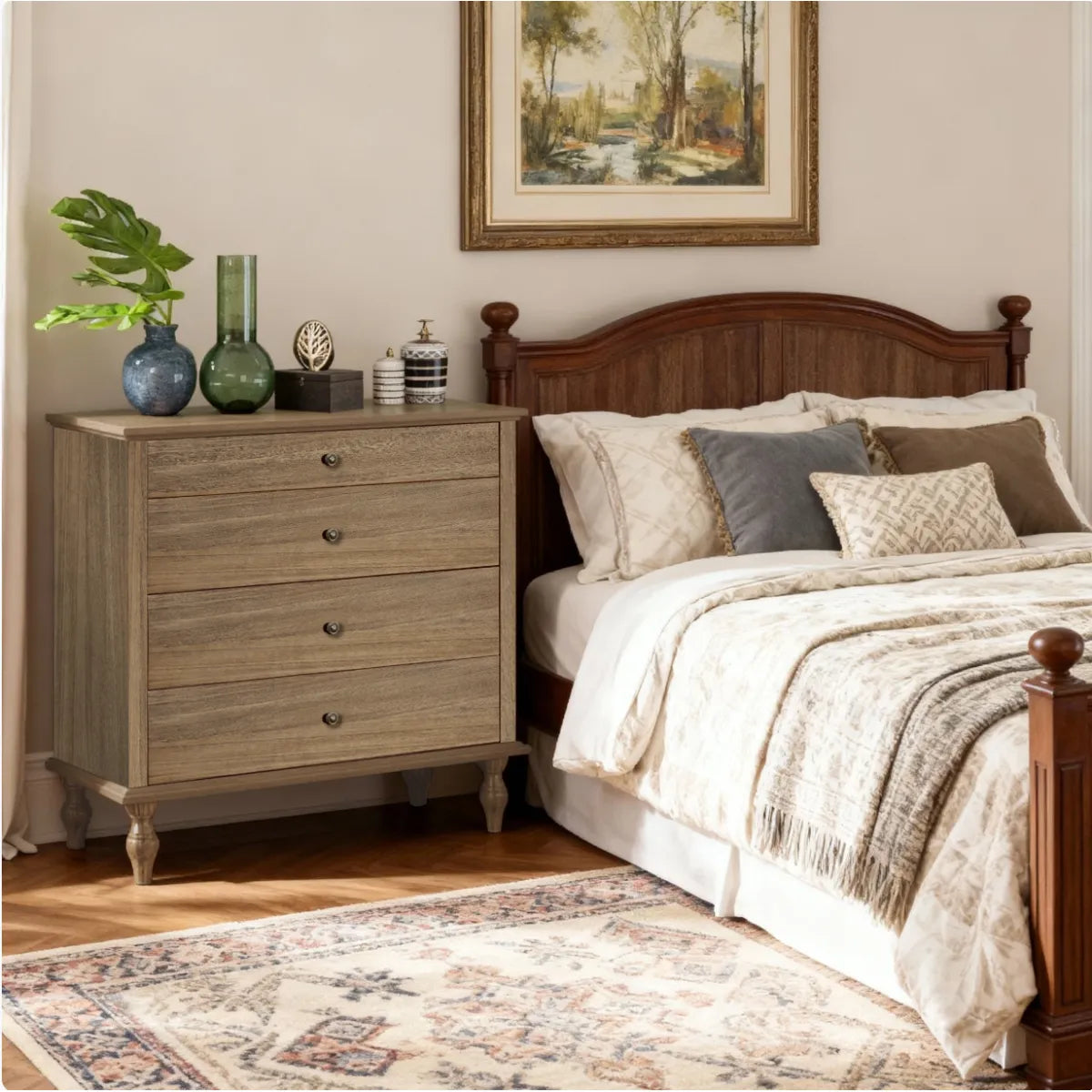 Large 4-Drawer Chest Dresser, Antique Light Brown Finish – view 4