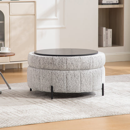 Round Storage Ottoman with Reversible Lid, White-Black – alternate view 1