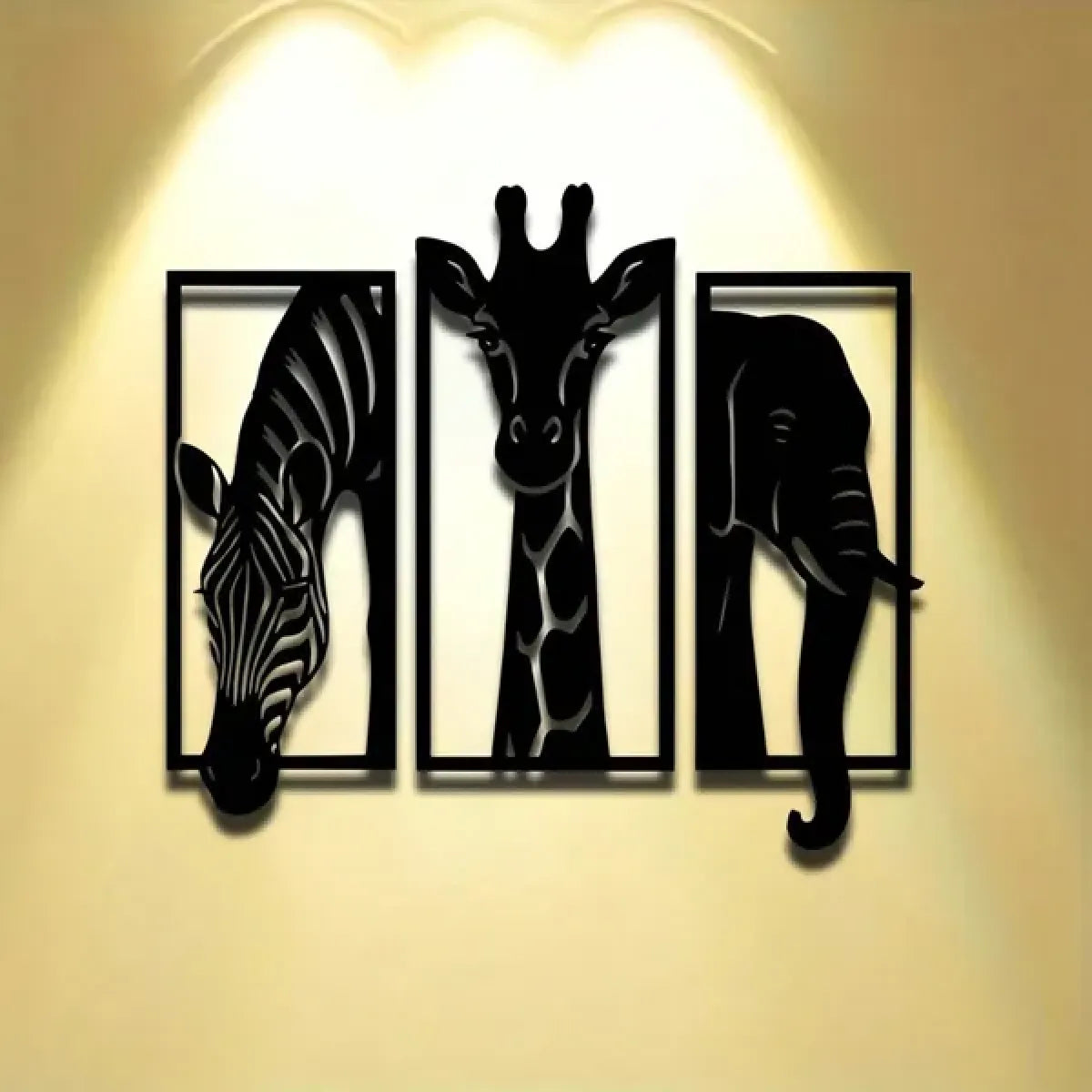 3-Piece Metal African Animal Wall Art Set, Zebra, Giraffe and Elephant Home Decor