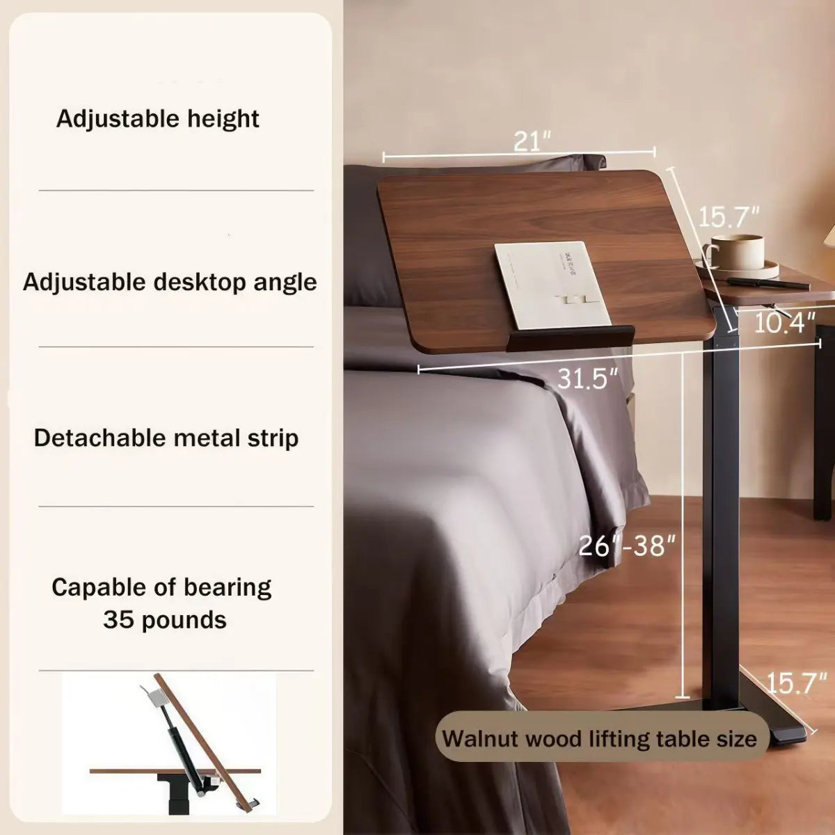 Overbed Rolling Laptop Desk – Tilting Adjustable Height Table