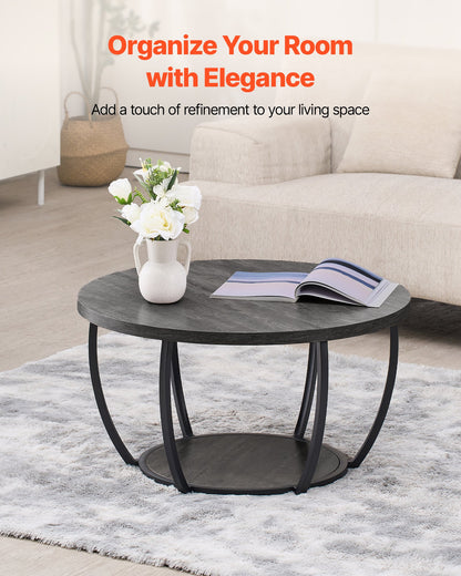 Round 2-tier coffee table, charcoal gray