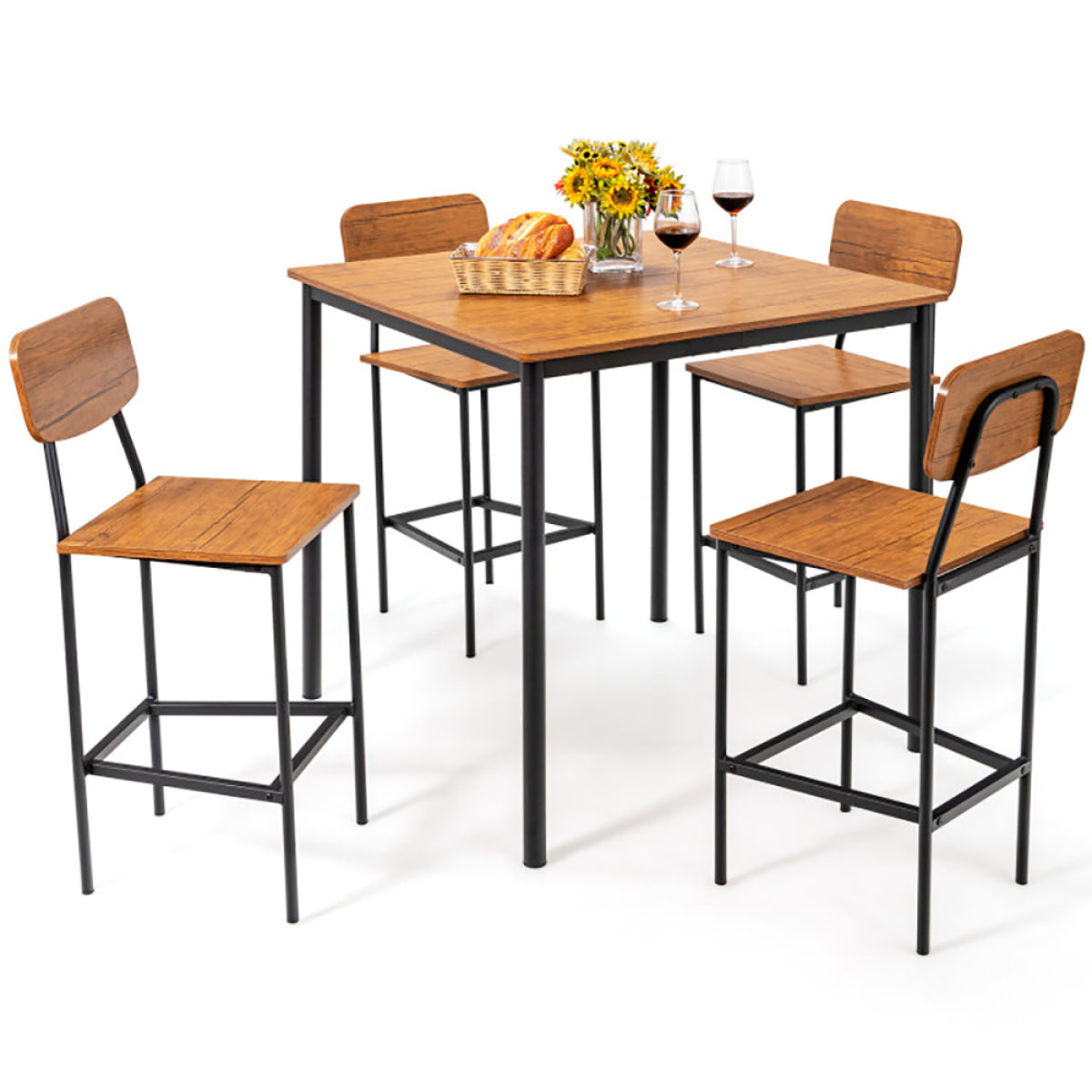 5-Piece Counter-Height Dining Set – Wood & Metal, Kitchen Table & Stools – view 10