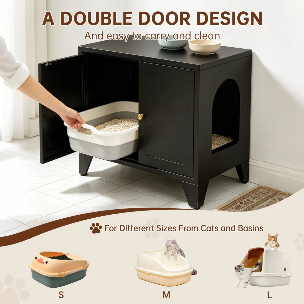 Metal Cat Litter Box Enclosure, Hidden Litter Box Cabinet with Side Entry