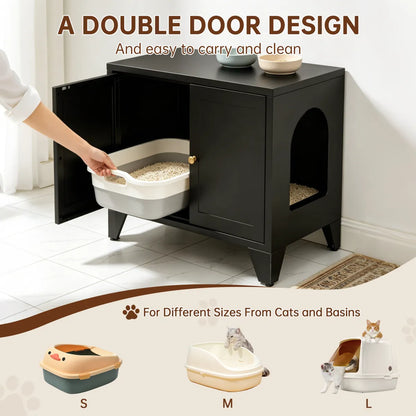 Metal Cat Litter Box Enclosure, Hidden Litter Box Cabinet with Side Entry