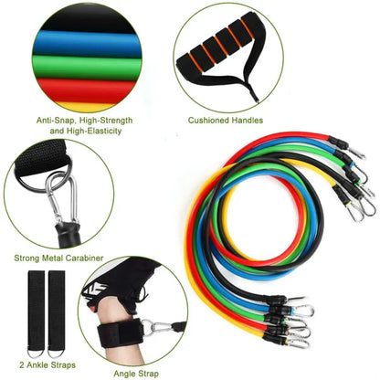 11-Piece Resistance Tube Bands Set – Home Gym Workout Kit