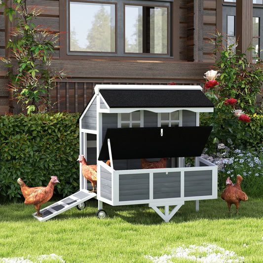 43" Mobile Chicken Tractor Coop with Wheels, Gray