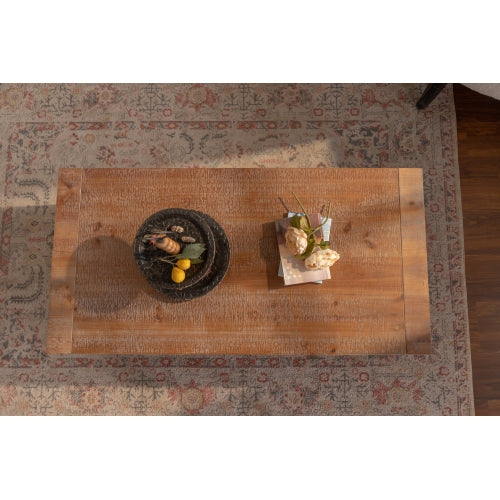 Rustic solid wood coffee table with shelf