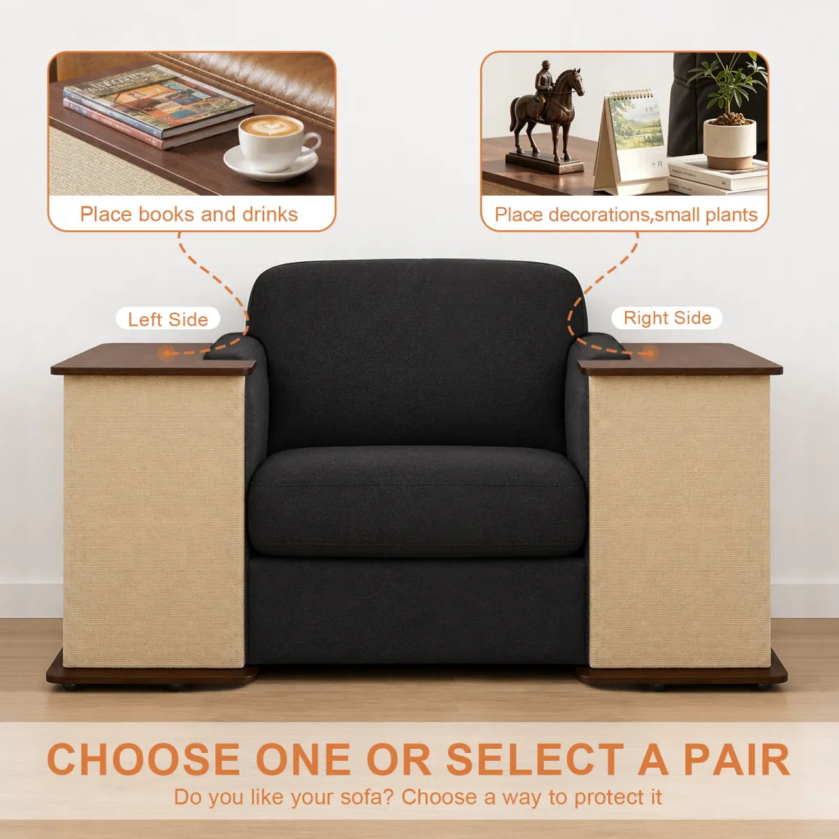2-in-1 Cat Scratcher Side Table for Couch, Wood