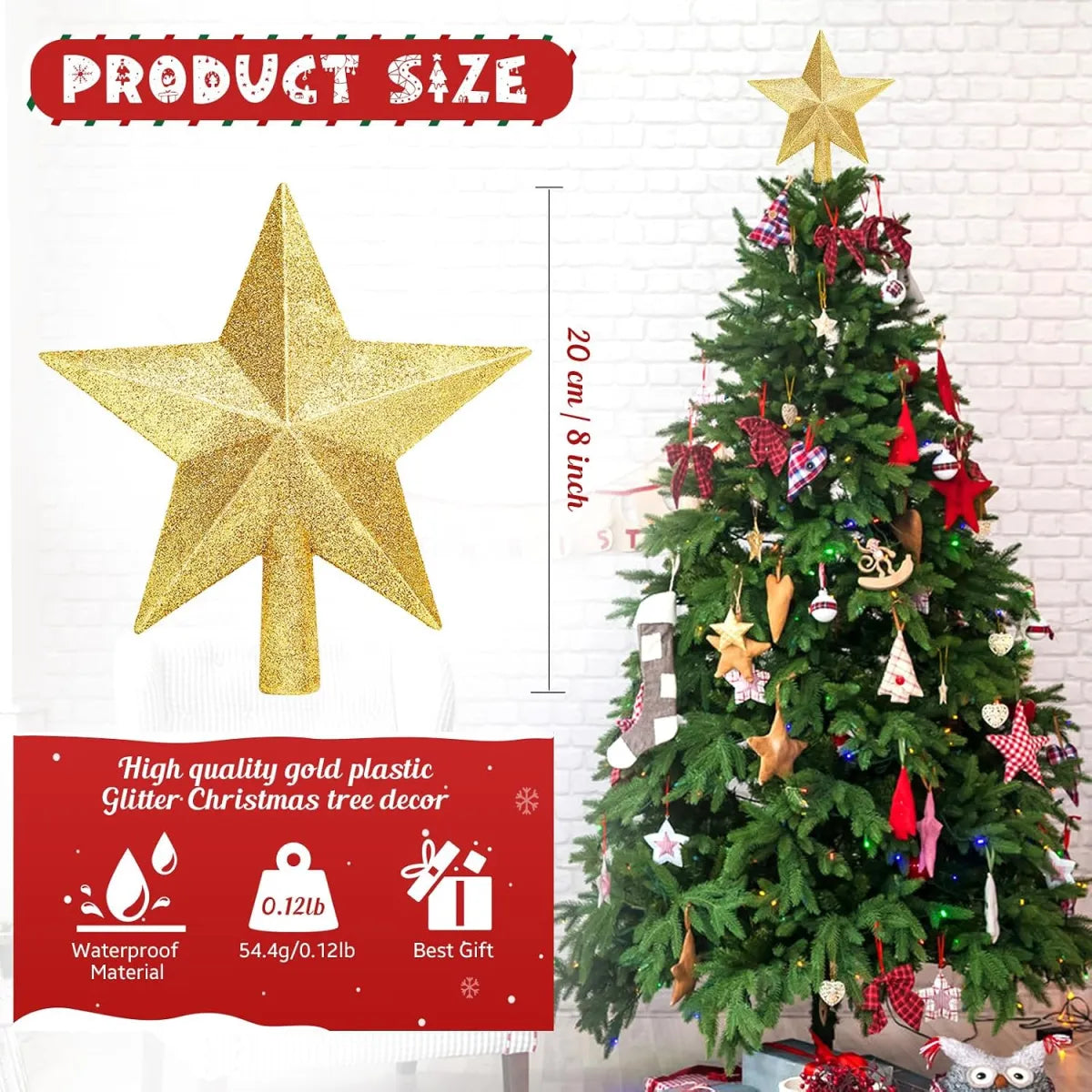 Gold Shatterproof Christmas Star Tree Topper