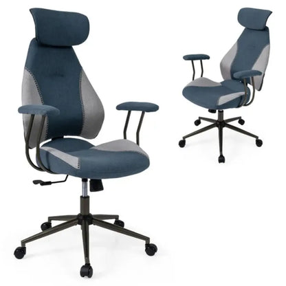 Gray Blue Color-Blocking Office Chair with 2D Adjustable Headrest