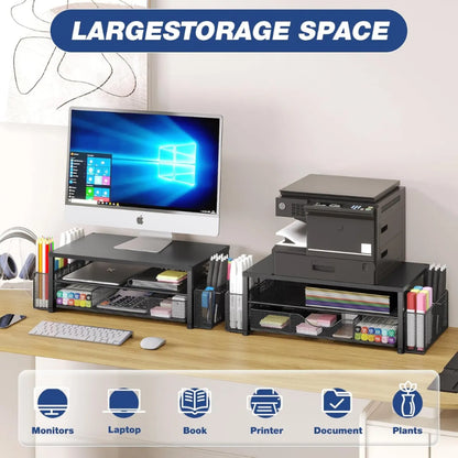 2-Tier Monitor Stand with Desk Organizer – Computer Riser with Storage