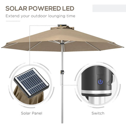 Solar LED Lighted Patio Umbrella, Khaki