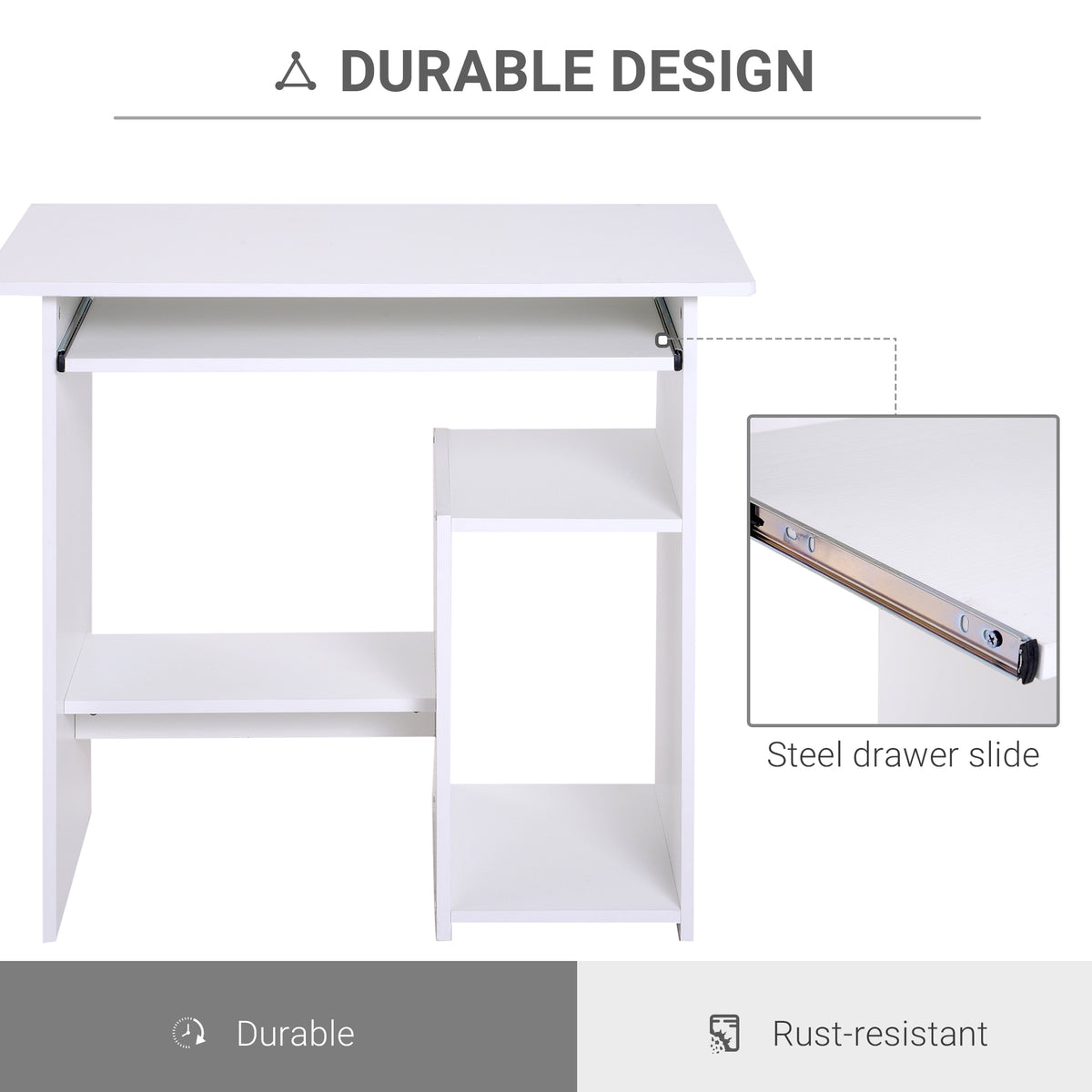 Compact computer desk with keyboard tray