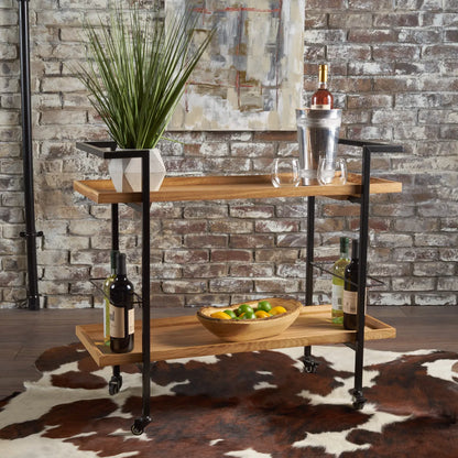 Rolling Bar Cart, Natural Wood
