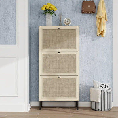 Rattan 3-Door Freestanding Shoe Storage Cabinet – view 6