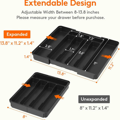 Expandable Silverware Drawer Organizer – Adjustable Kitchen Utensil Tray