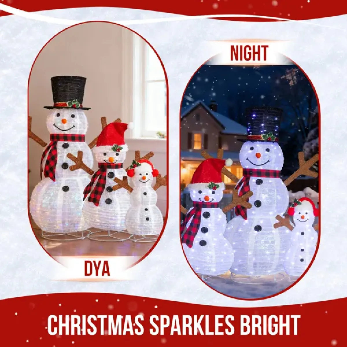 Set of 3 Pre-Lit Snowman Family Christmas Yard Decorations