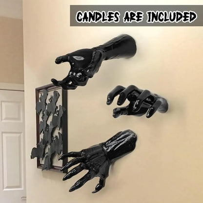 Set of 3 Creepy Hands with Candles, Halloween Wall Decor for Indoor Home and Haunted House