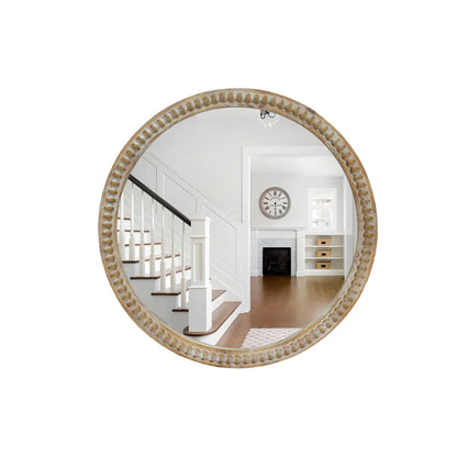 Round Distressed Wood Beaded Frame Accent Mirror – view 4