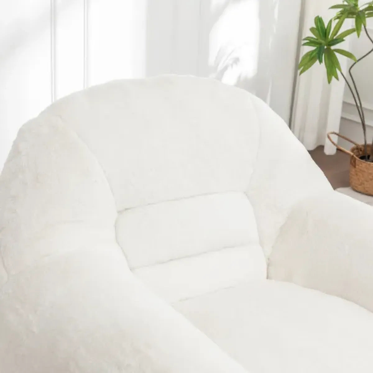 Faux Fur Bean Bag Chair with Back Support – Comfy Stuffed Floor Sofa, White – view 3