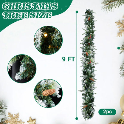 2-Pack 9FT Pre-Lit Snow Flocked Christmas Garland
