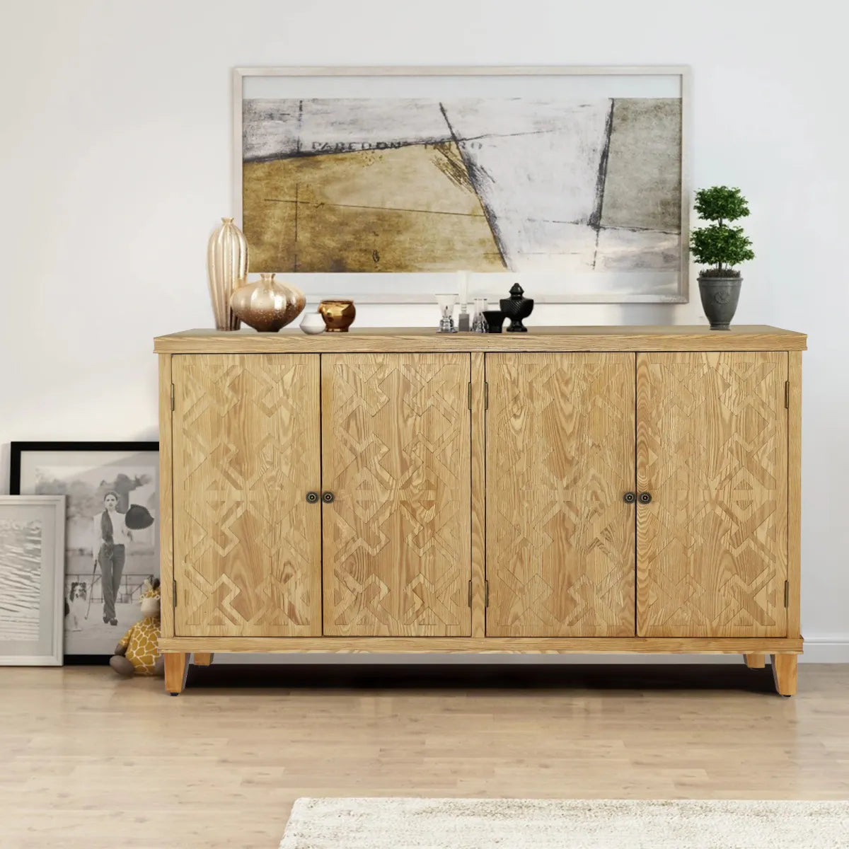 59" Brown Accent Cabinet with 4 Doors, Media & Buffet Console – view 2