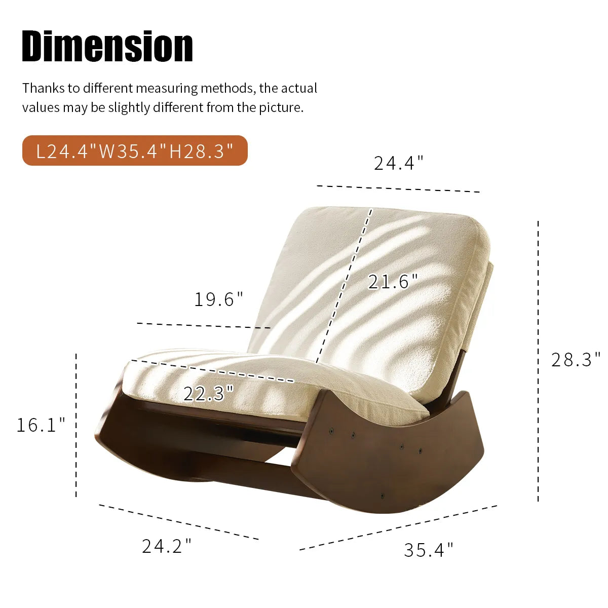 Comfortable Glider Rocking Chair – Corduroy Upholstery, Solid Wood Frame, White – view 6