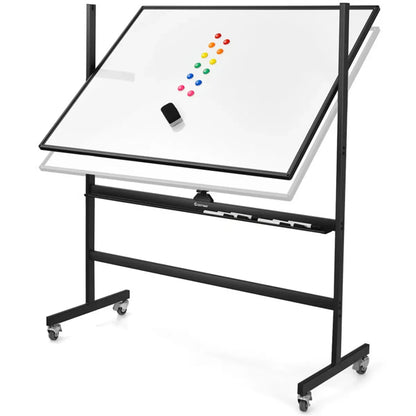 Mobile Magnetic Whiteboard on Wheels, Height Adjustable Double-Sided Reversible